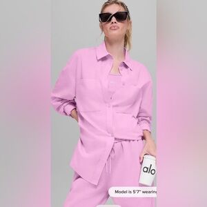 ALO Yoga Cotton Real Deal Button Up Long Sleeve- New Limited color Candy Heart p